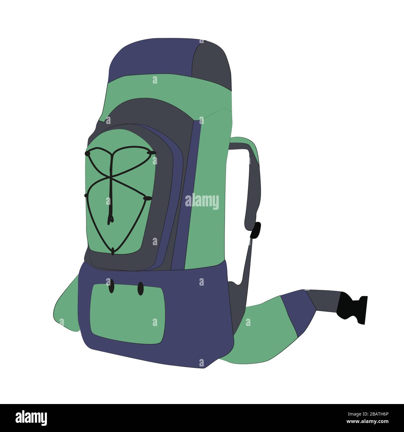 Travel tourism backpacks with mattress. Black, green colors. Stock Vector