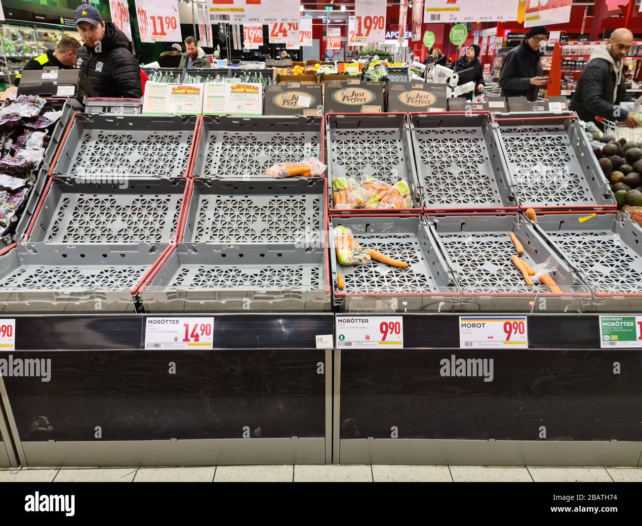 Almost empty shelves in store because of panic around coronavirus