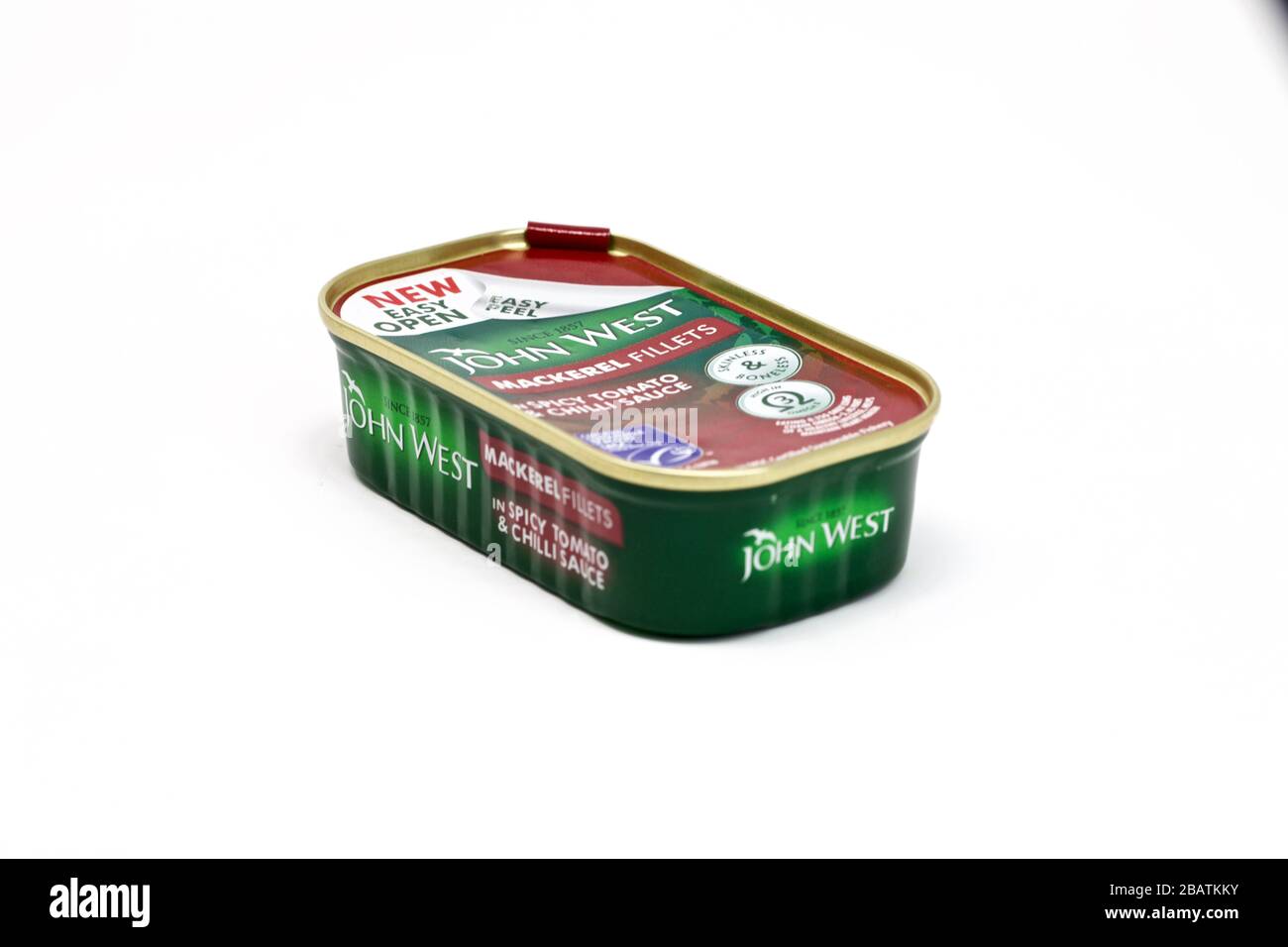 John West Mackerel Fillets In Spicy Tomato & chilli sauce Stock Photo