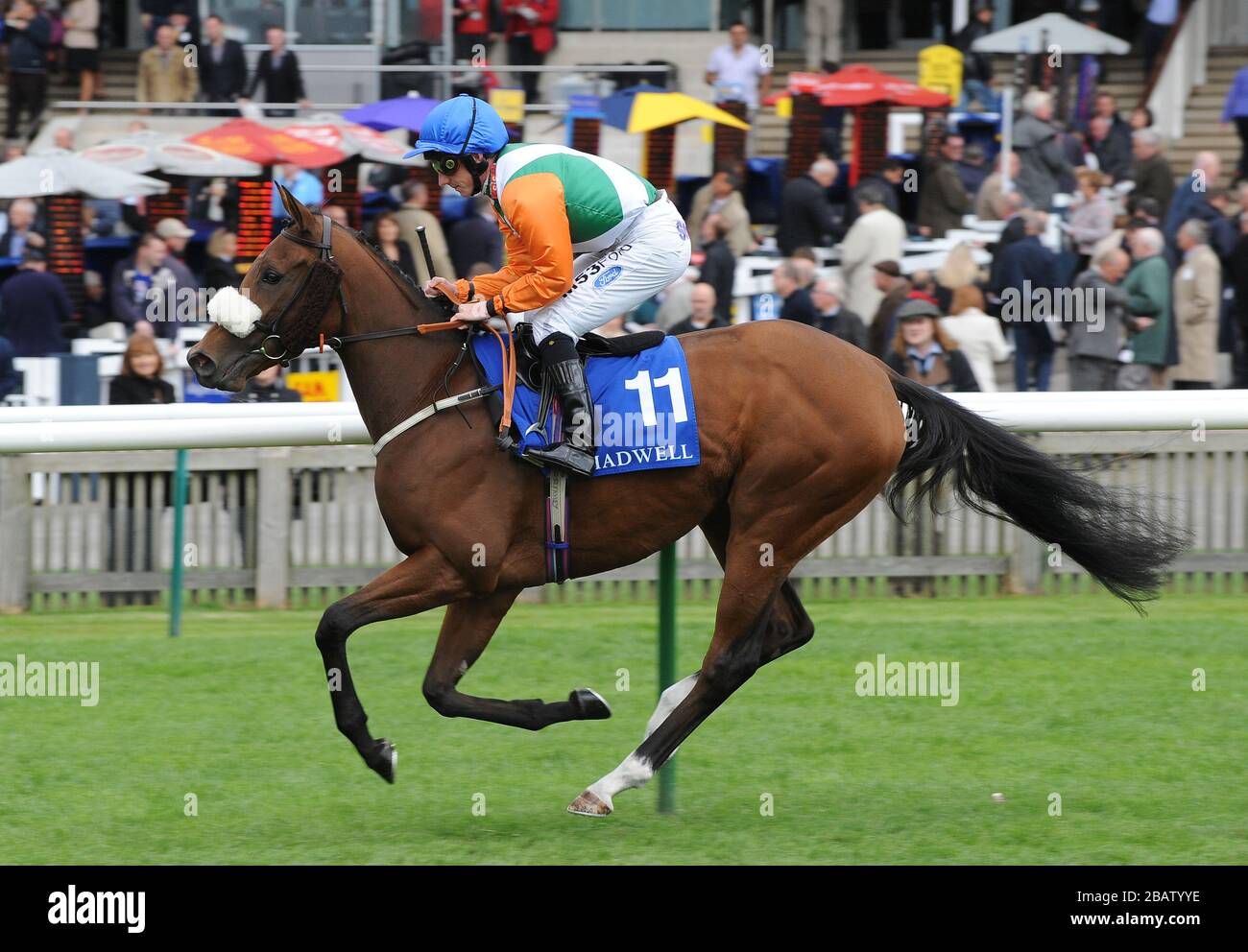 Ladys First ridden by Paul Hanagan in the Mawatheeq Rosemary Stakes (Fillies' Listed) Stock Photo