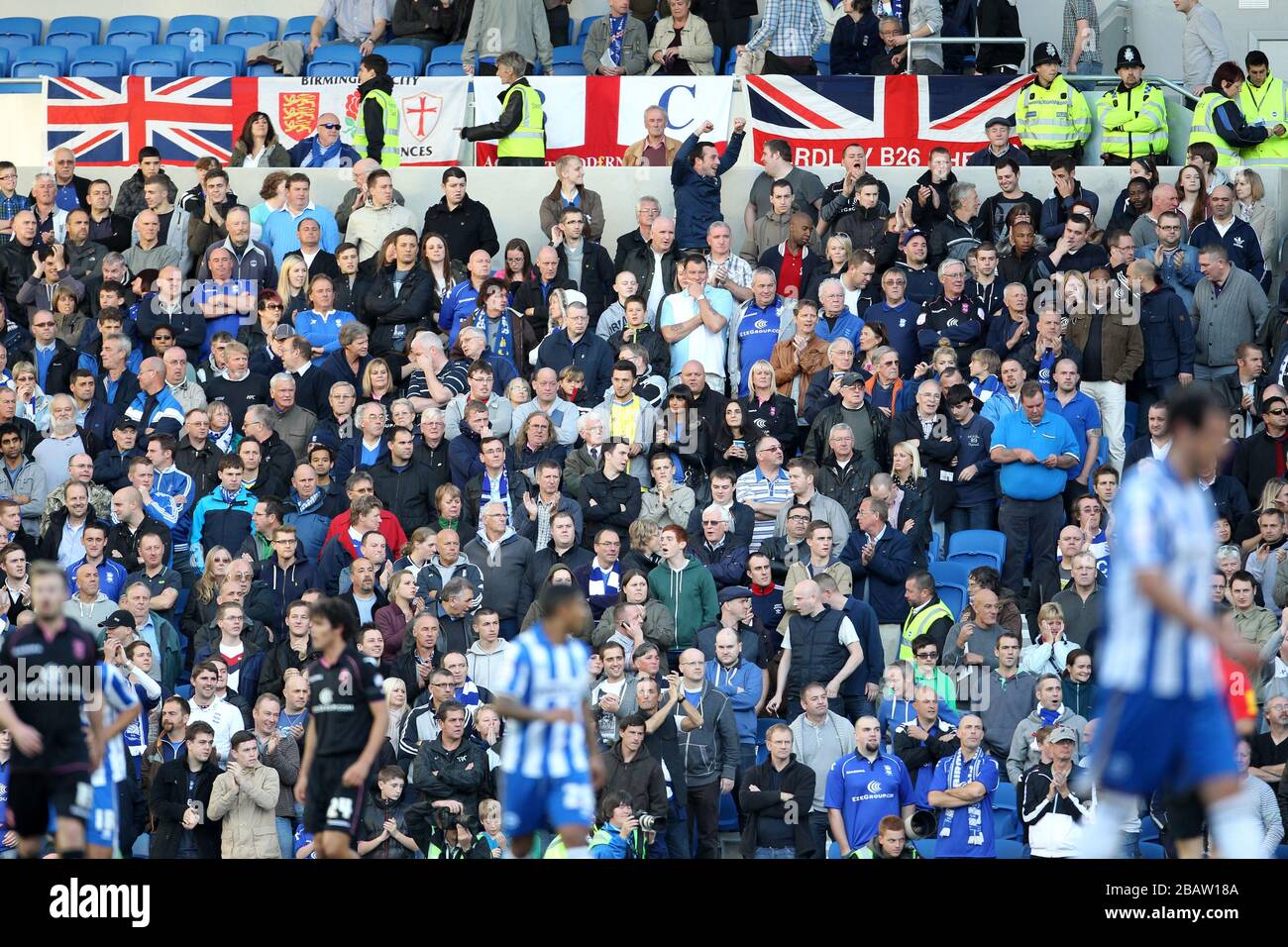 Birmingham City fans are massed in the stands at the AMEX Stadium Stock Photo