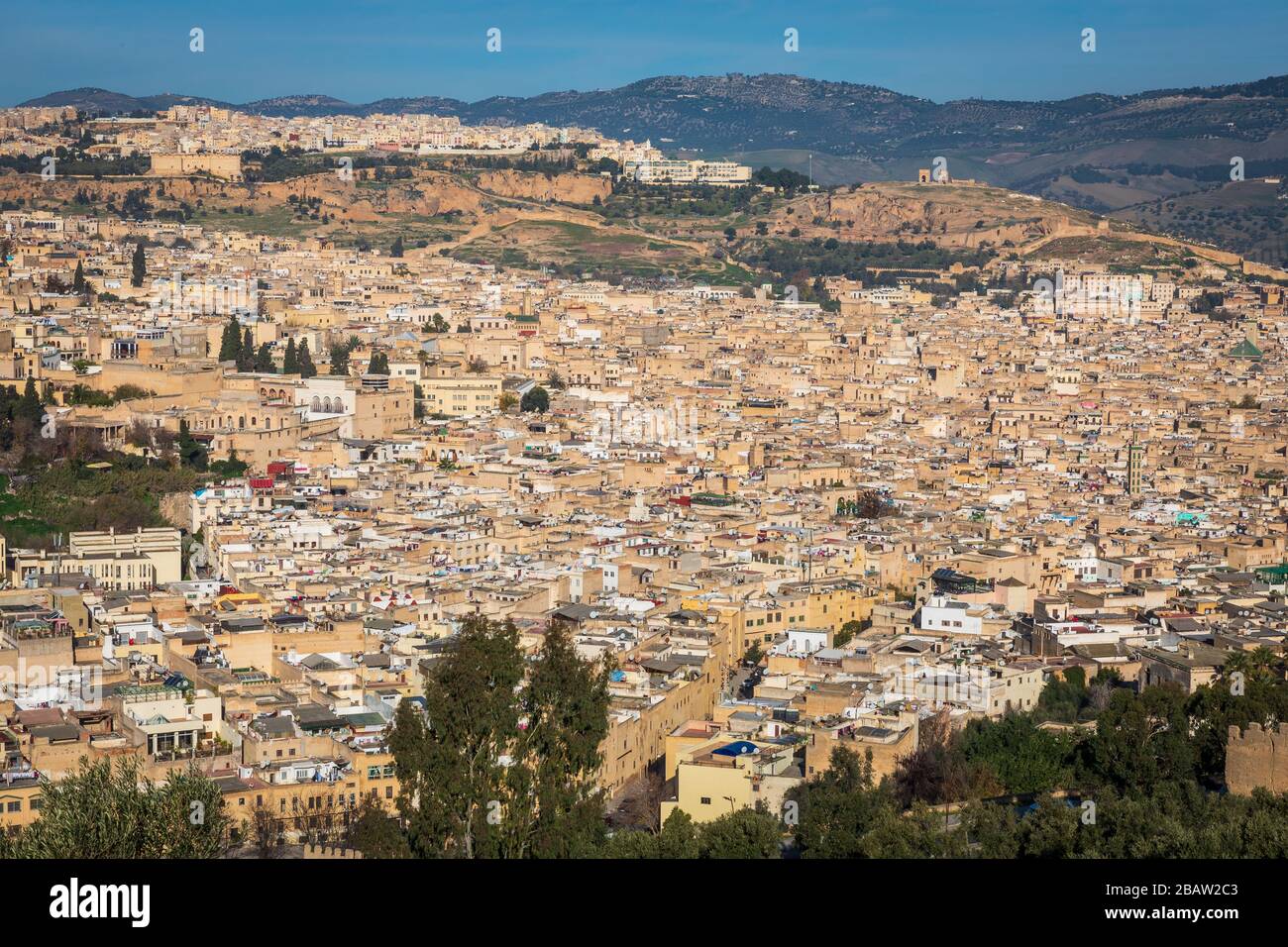 Looking down on Fes Medina, Fes, Morocco Stock Photo