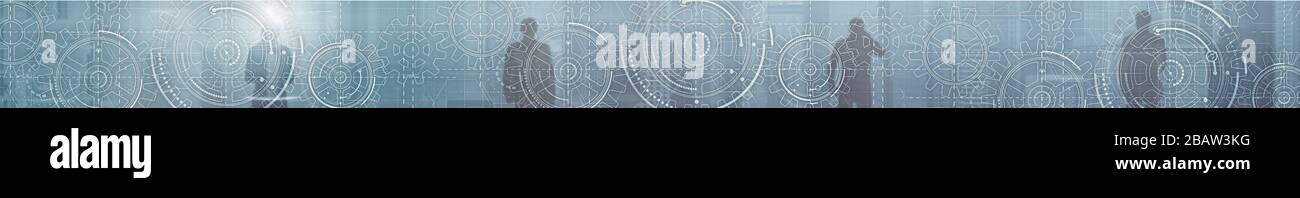 Horizontal Technology background. Headers website. Mechanism, gears ...