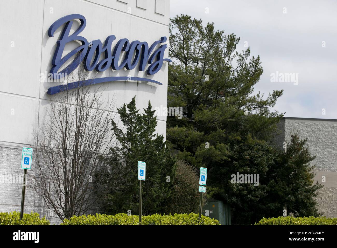 A logo sign outside of a Boscov's retail store location in Westminster