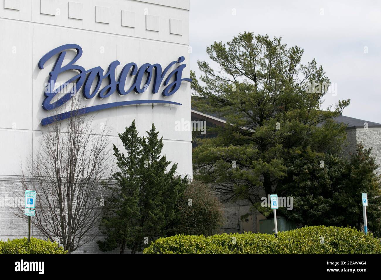 A logo sign outside of a Boscov's retail store location in Westminster