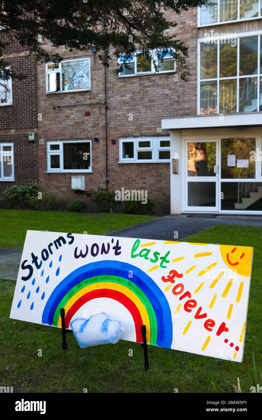 Coronavirus: kids school 'chasing the rainbow' painting expression hope for the future. Beckenham, Kent Stock Photo