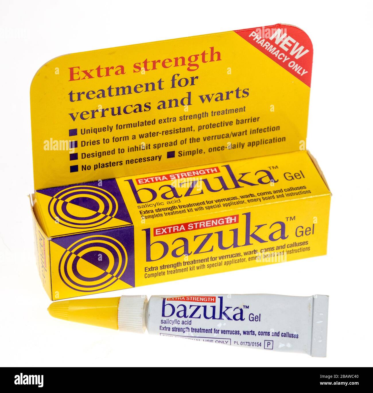 Bazuka gel tube of saliculic acid to treat verrucas and warts, outdated for disposal Stock Photo