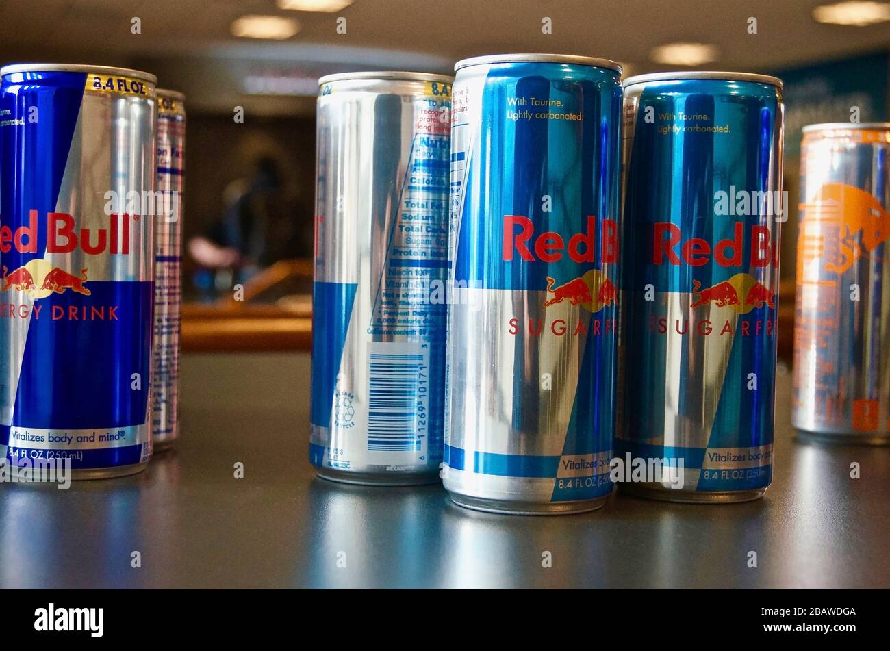 Red bull sponsorship at a film educational event in Minnesota for high school students and future film makers Stock Photo