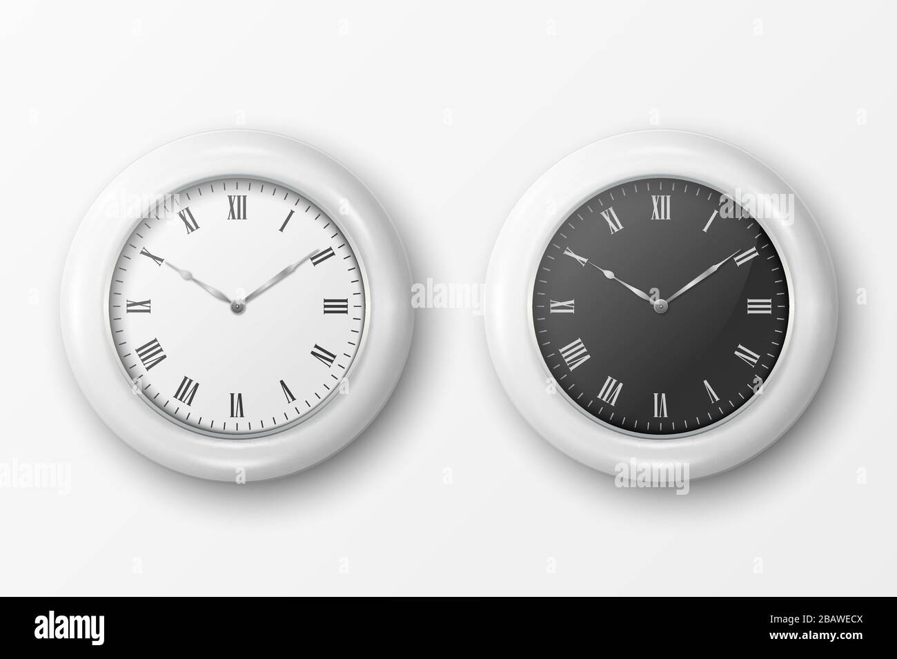 Vector 3d Realistic Simple Round White Wall Office Clock with White and ...