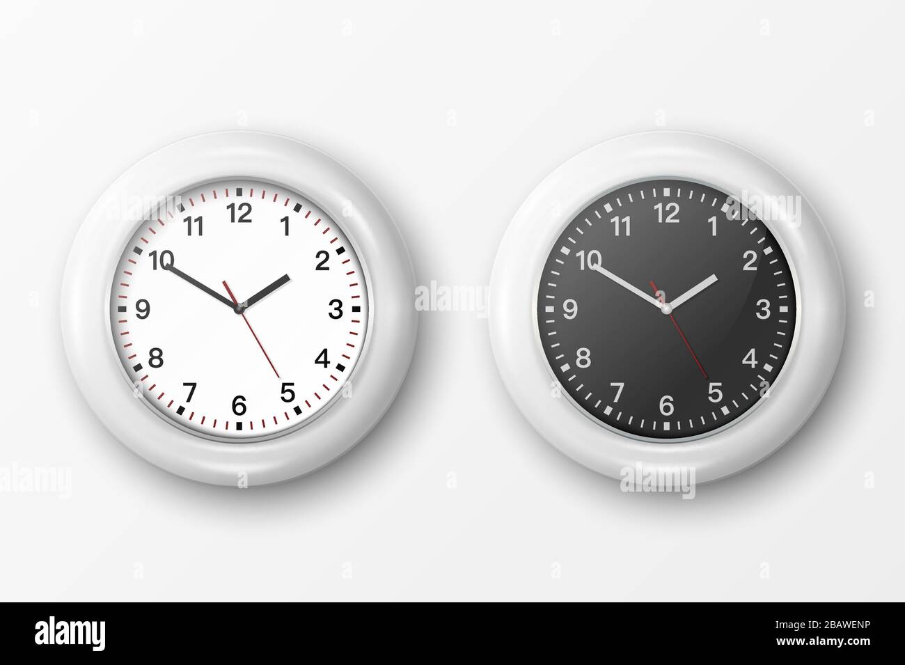 Vector 3d Realistic Simple Round White Wall Office Clock with White and ...