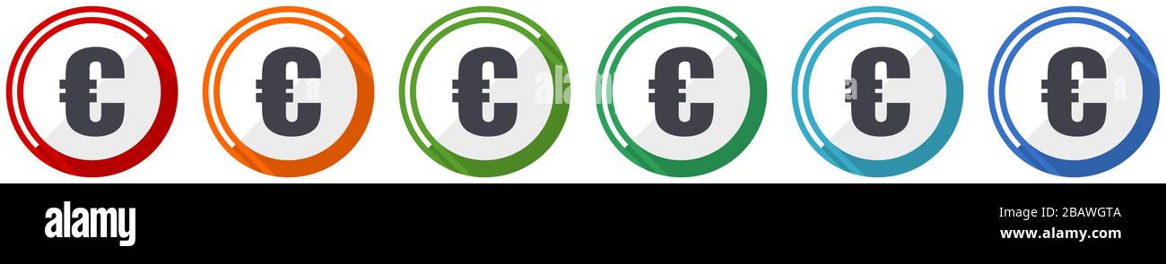 Euro icon set, flat design vector illustration in 6 colors options for ...