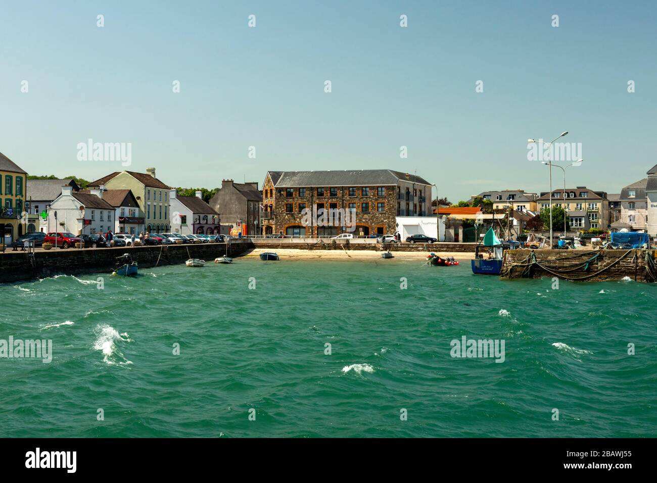 Youghal harbour and promenade view at high tide in Youghal, County Cork, Ireland Stock Photo