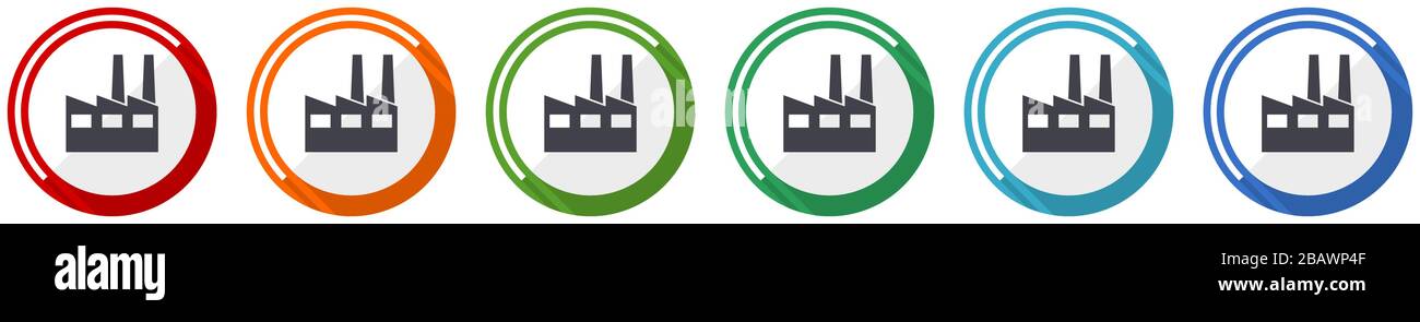 Factory icon set, industrial building flat design vector illustration ...