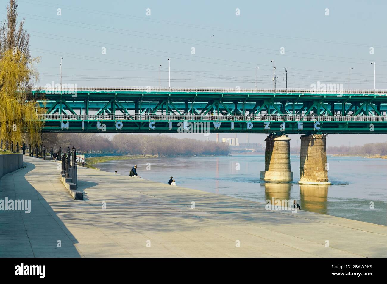 Rare view of empty boulvards near Sląsko Dąbrowski bridge in Warsaw, Poland. During covid times Stock Photo