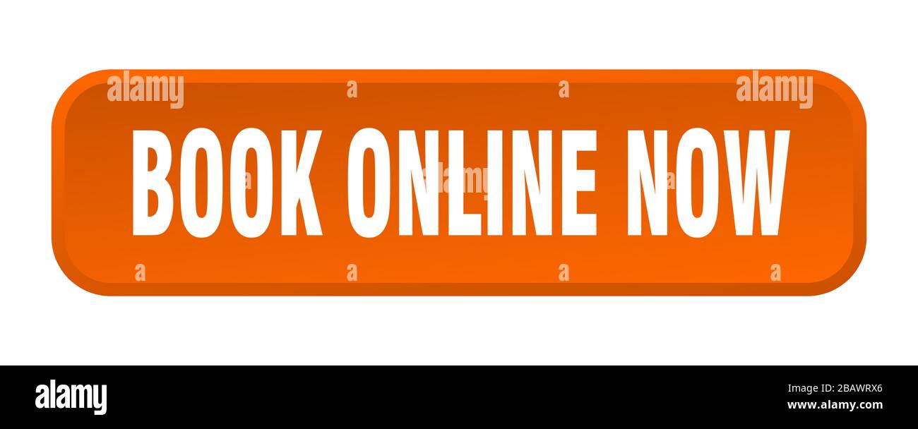 book online now button. book online now square 3d push button Stock Vector