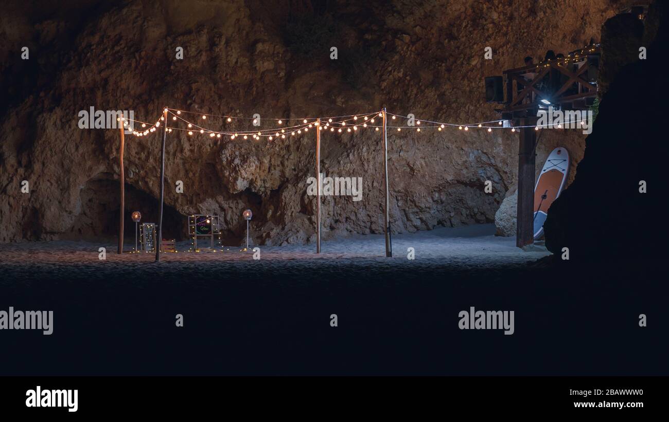 open air cinema with  projector on the beach Stock Photo