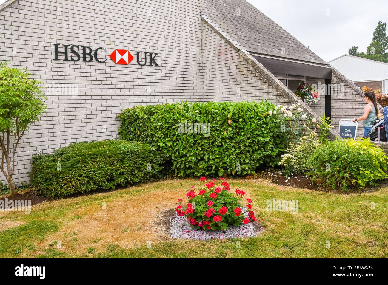 BUILTH WELLS, WALES - JULY 2018: Exterior of the branch of the HSBC Bank on the Royal Welsh Showground in Builth Wells. Stock Photo