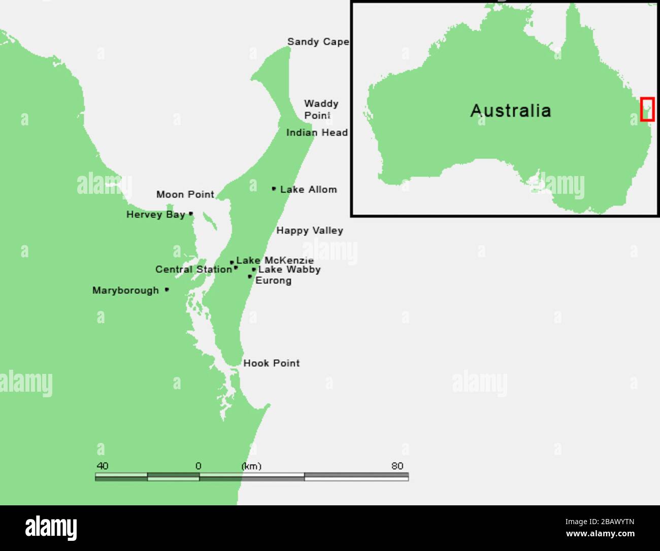 Fraser Island Lakes Map English: Fraser Island Location Map; 2008 Modified Version; :Commons:image:fraser  Island.png; Map Locations Created By Airin, Based On [1] By M.minderhoud  And Original Map From Www.demis.nl Stock Photo - Alamy
