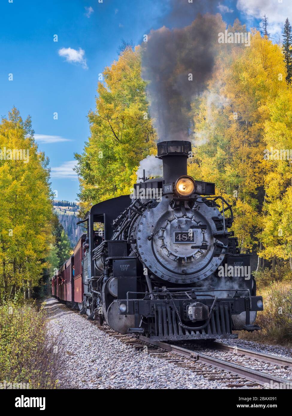 Locomotive approaches Coxo, Cumbres & Toltec Scenic Railroad between ...
