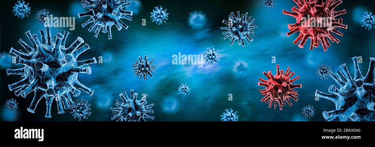 Image of flu COVID-19 virus cell. Coronavirus Covid 19 outbreak influenza background. Pandemic medical health risk 3D illustration concept. Stock Photo