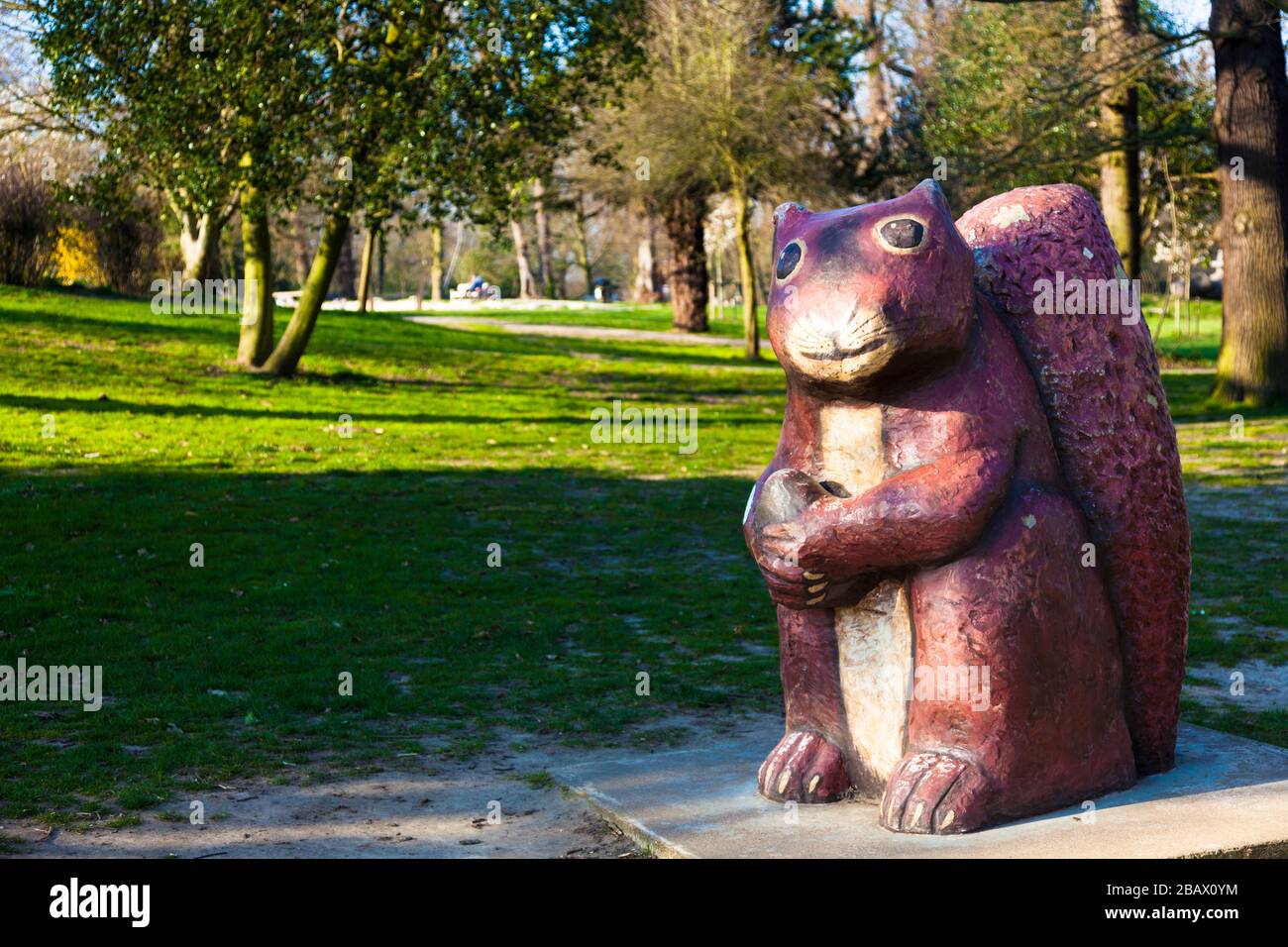 Concrete squirrel, Beckenham Place Park, Beckenham, London, UK Stock Photo