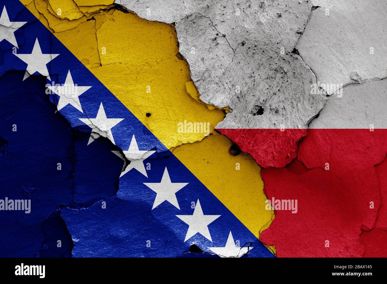 flags of Bosnia and Herzegovina and Poland painted on cracked wall Stock  Photo - Alamy
