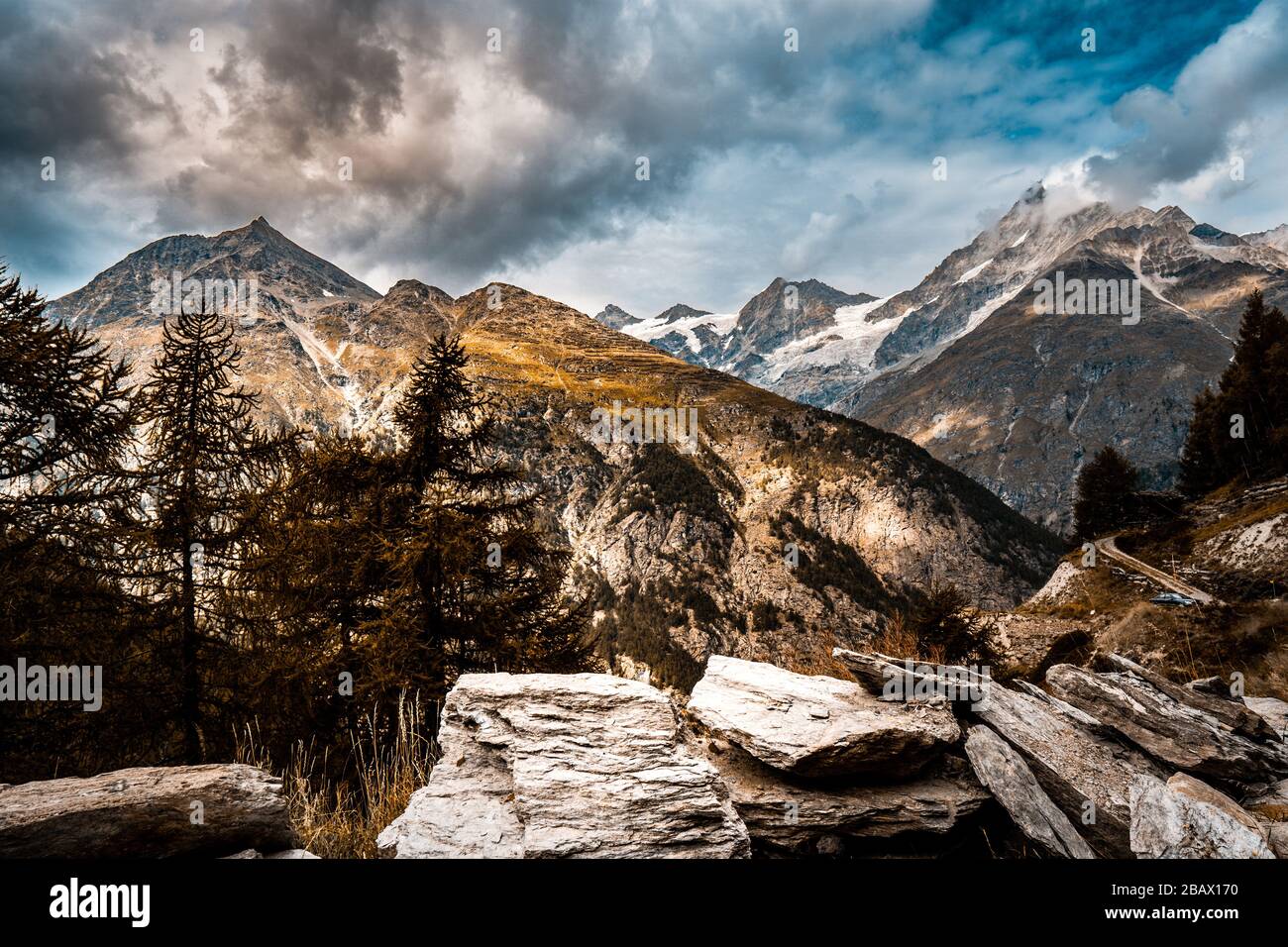 Swiss mountains in Randa Stock Photo