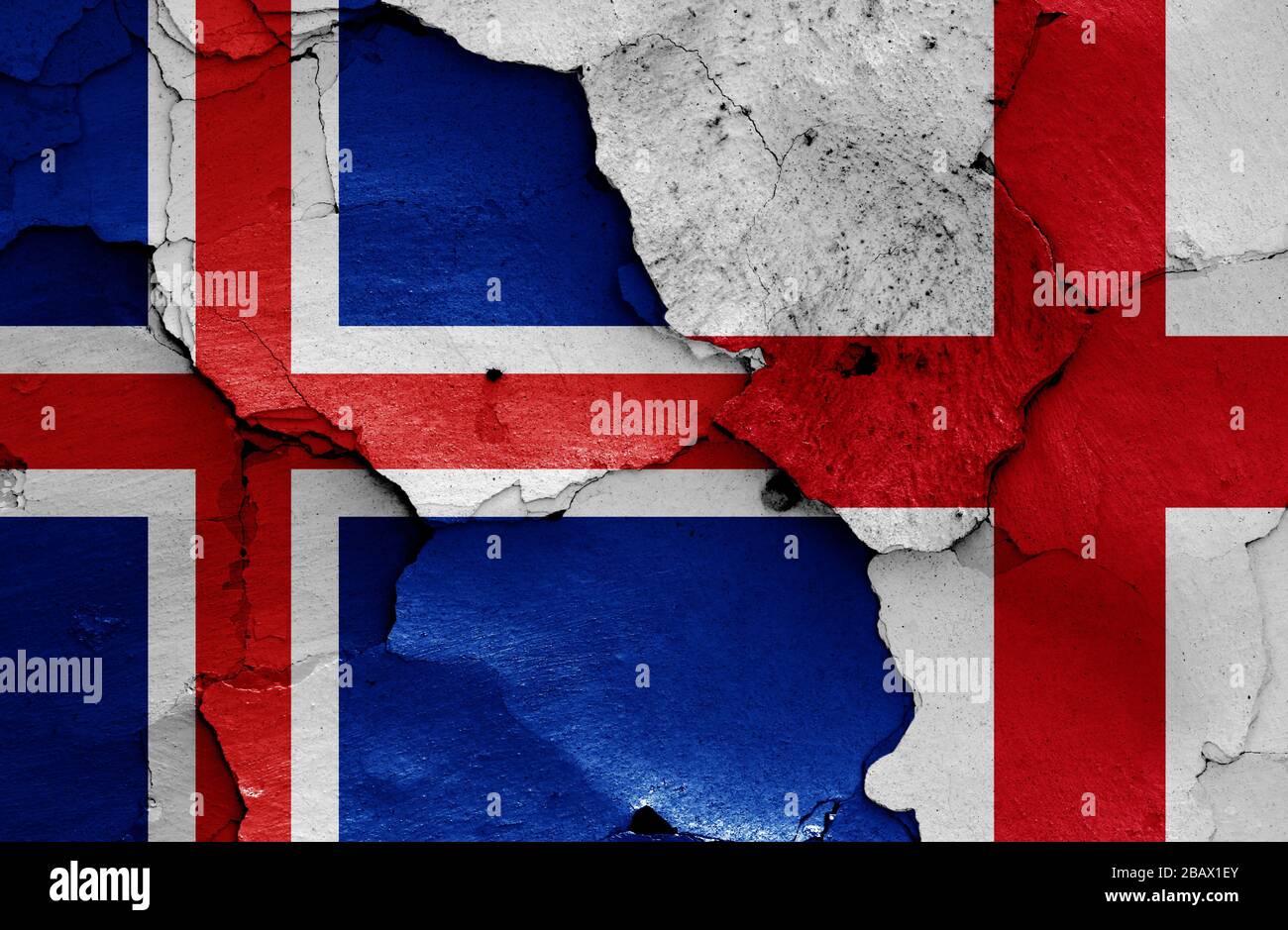 flags of Iceland and England painted on cracked wall Stock Photo - Alamy