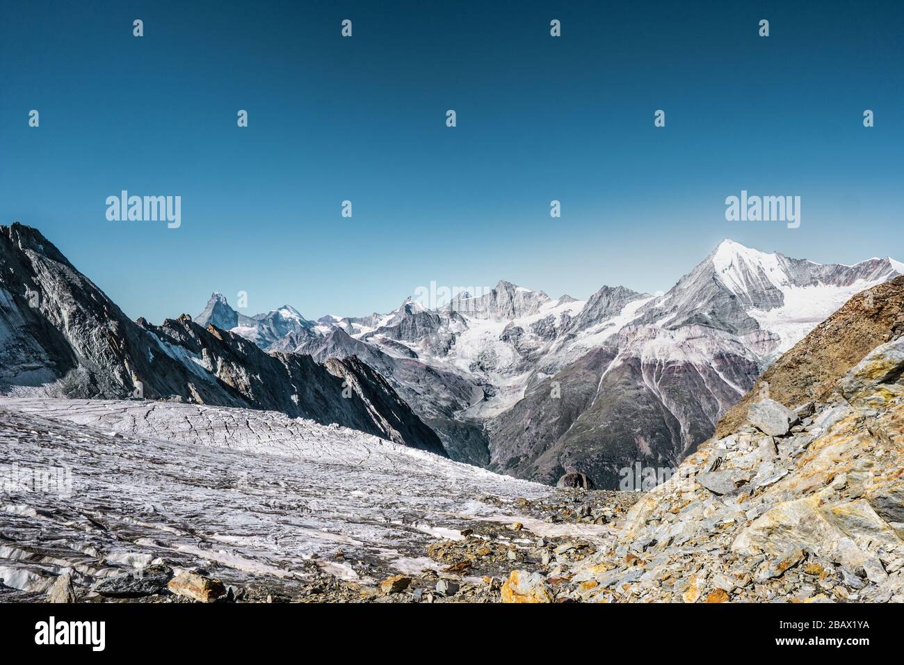 View on the Matterhorn from the glacier of Dom Stock Photo
