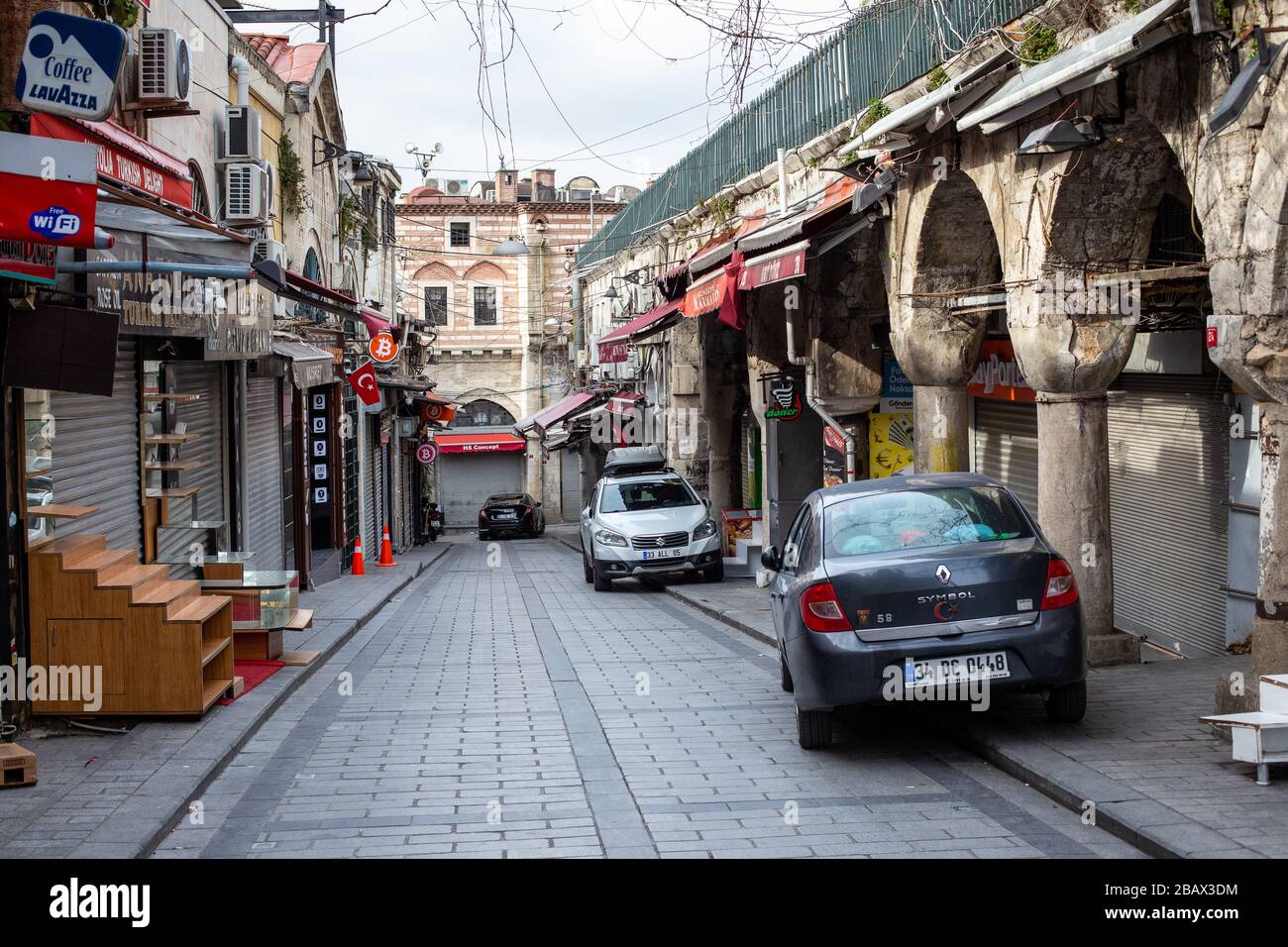 Empty view around from famous Grand Bazaar,Nuruosmaniye door,located in Beyazit. Stock Photo