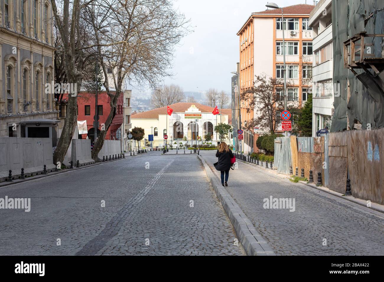 Cagaloglu streets that are empty compared to normal days,Istanbul. Stock Photo