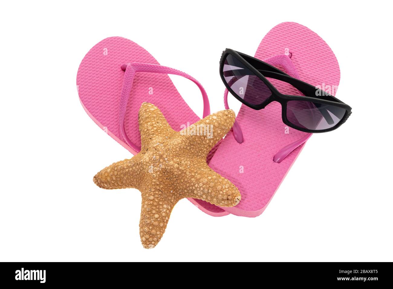 Flip flops with sunglasses - white background Stock Photo - Alamy