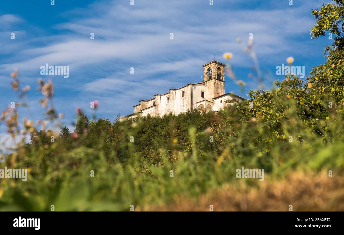 An ancient church on top of a mountain on the island of Monte Isola. Italy Stock Photo
