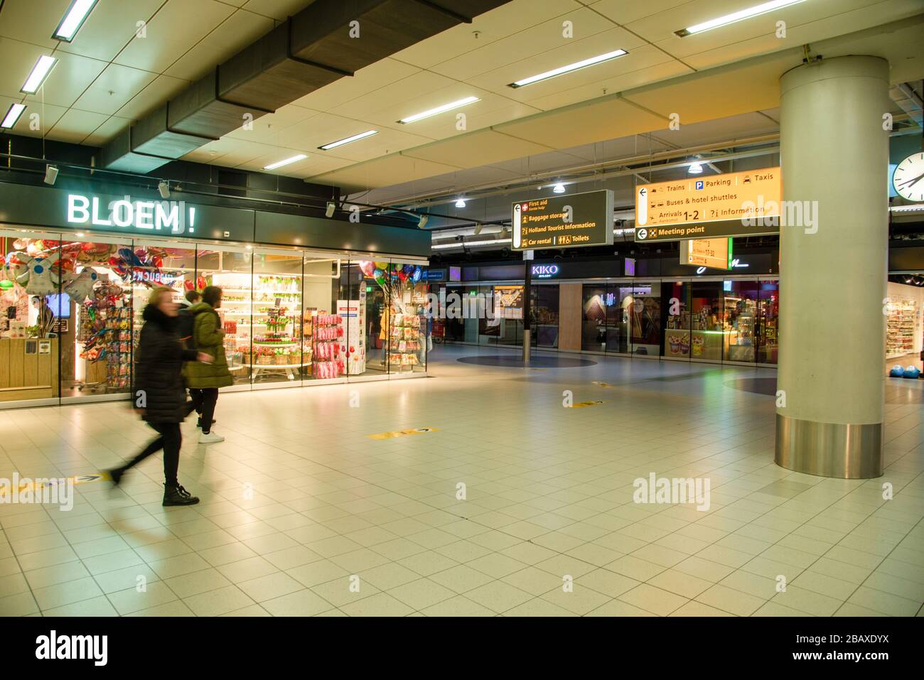 quiet airport Schiphol, Amsterdam, Holland during corona outbreak Stock Photo