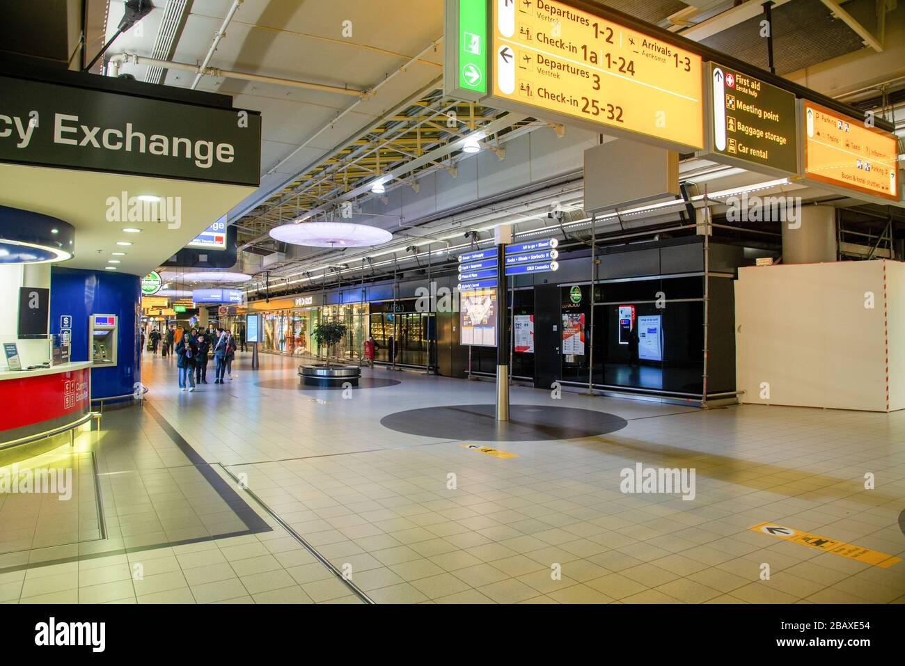quiet airport Schiphol, Amsterdam, Holland during corona outbreak Stock Photo