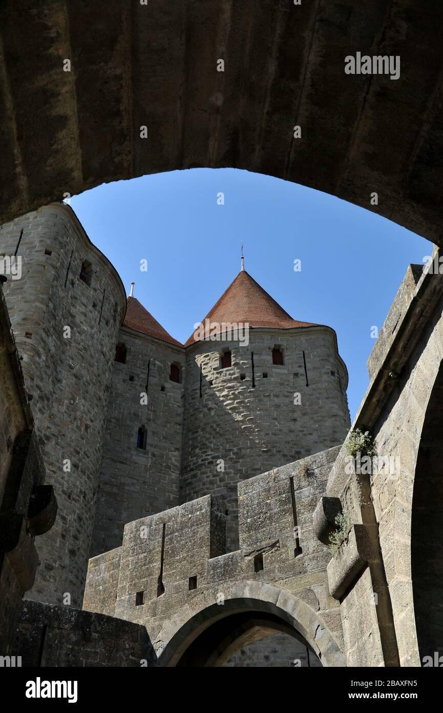 Citadel, walled city and castle in Carcassonne, Aude, France Stock Photo