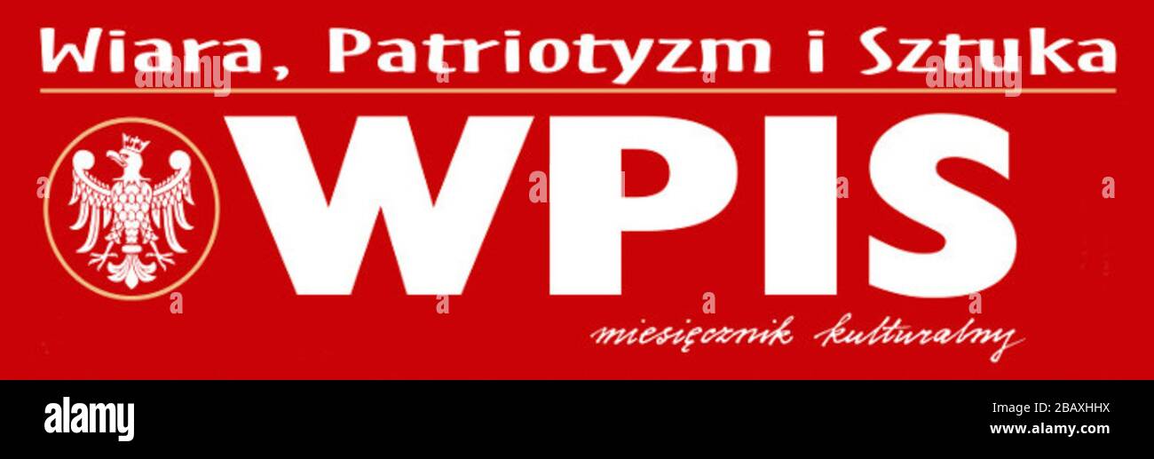 'Polski: Logotyp miesięcznika kulturalnego Wpis - Wiara, Patriotyzm i Sztuka.; 19 January 2018; https://swiato-podglad.pl/zagrozenia/francuzka-wstapila-do-isis-i-zostala-zlapana-nagle-chce-wrocic-do-kraju; Wydawnictwo Biały Kruk; ' Stock Photo