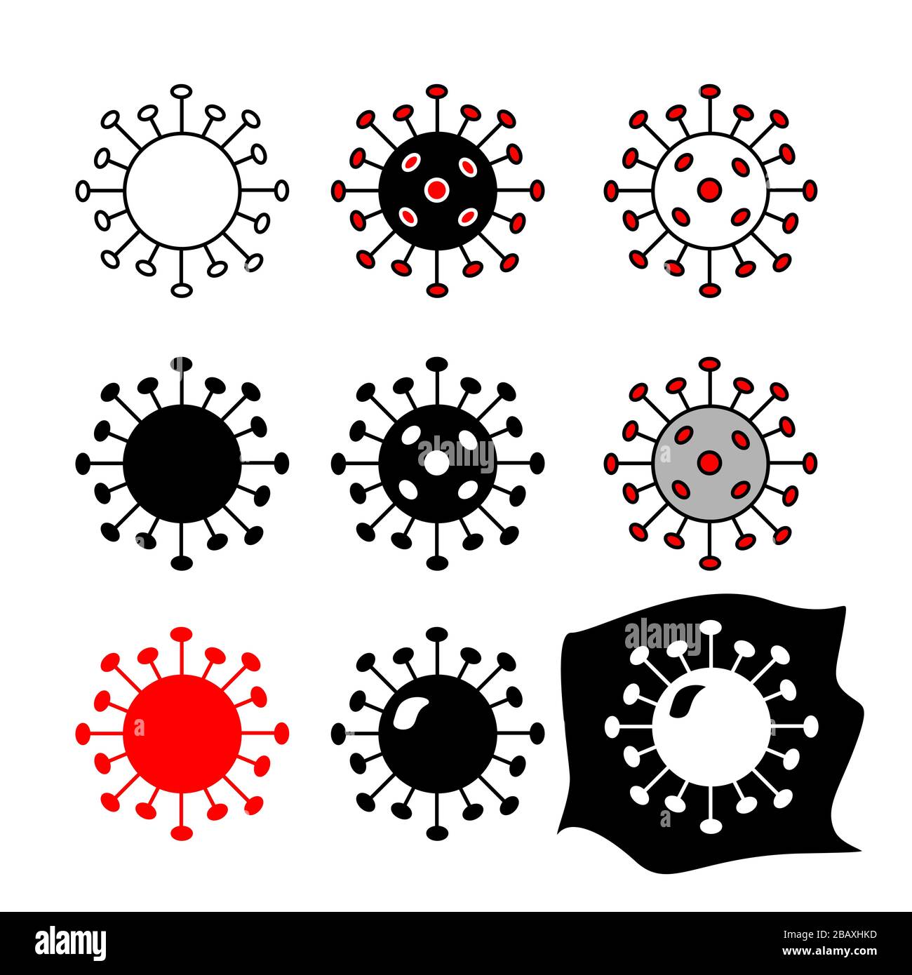 COVID-19 Ccoronavirus figures with different shapes and colours. Can be used as design element for presentation, news, templates etc. Stock Photo