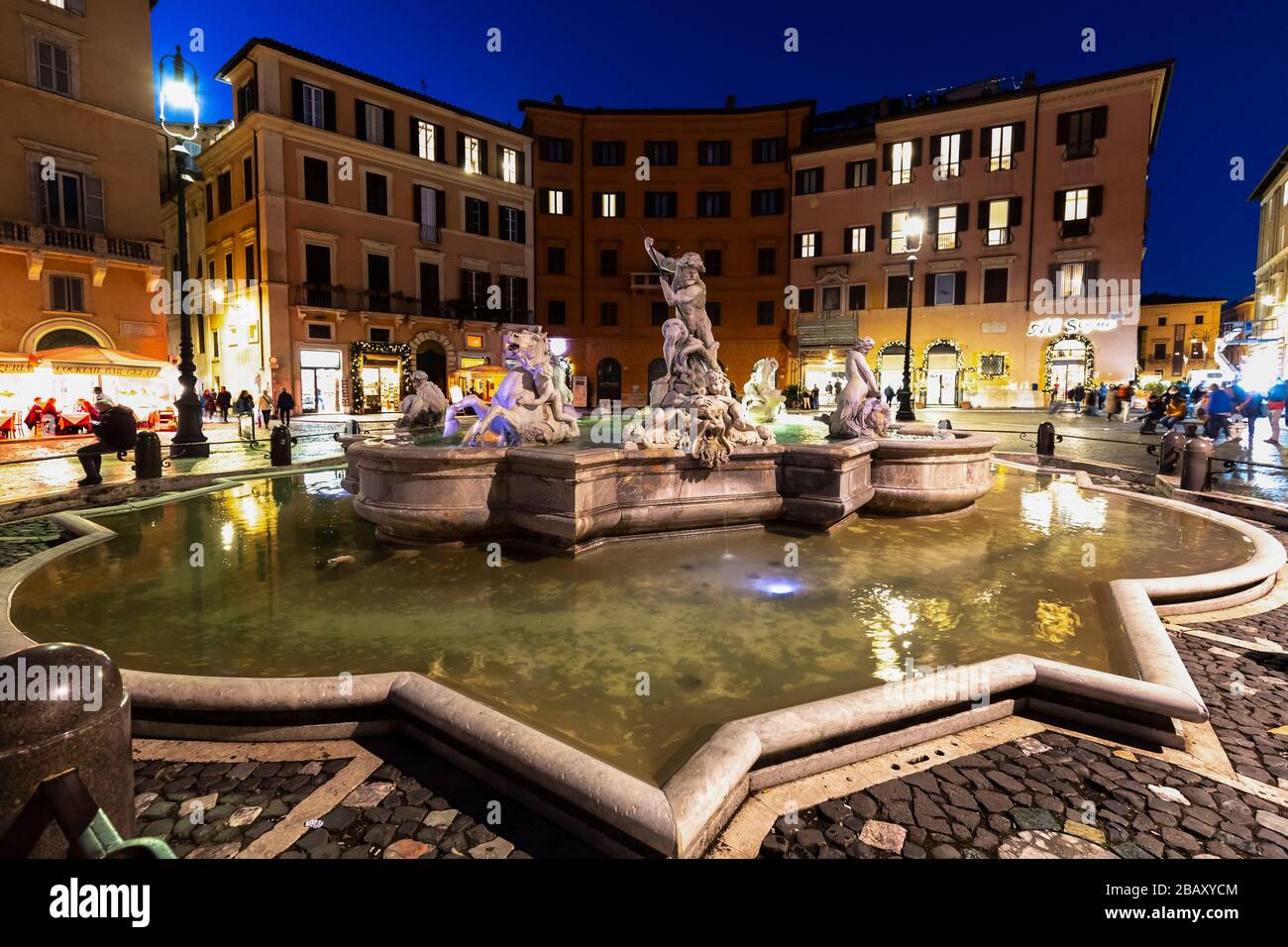 Roma, Italy, 25/11/2019: ancient Neptune Fountain in Navona square, in the tourist zina in the centre of Rome, travel reportage Stock Photo