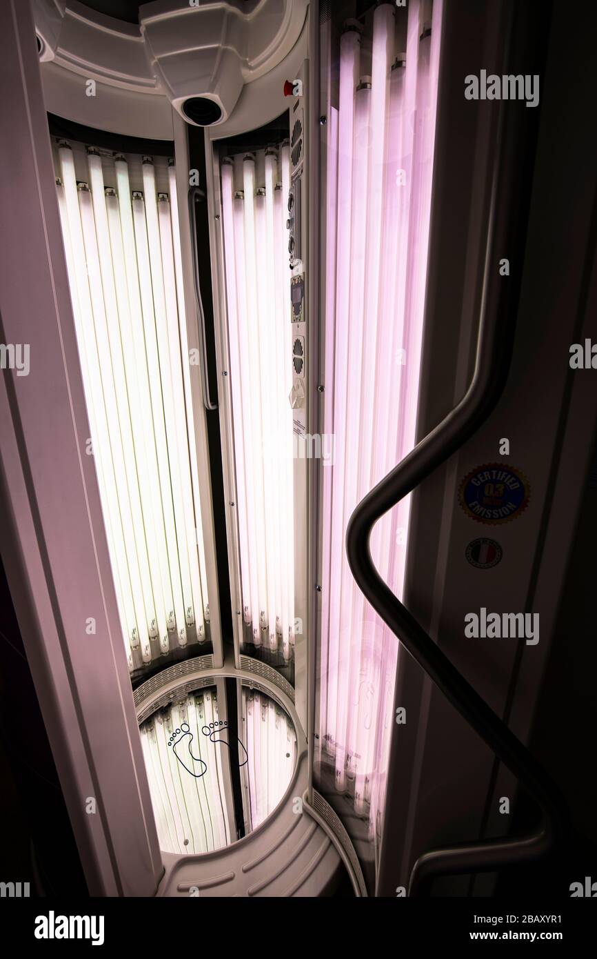 Professional machine for total body tanning with solar LEDs Stock Photo