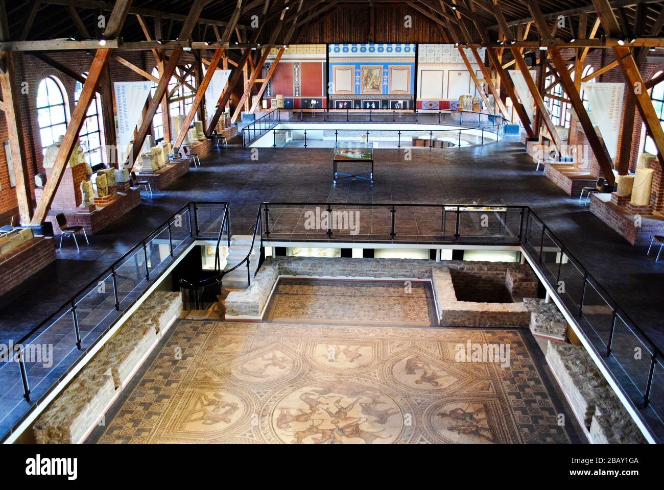 BAD KRUEZNACH, GERMANY: Römerhalle (Roman Hall) Museum features two large Roman mosaic floors from a Villa Rustica (countryside villa). Stock Photo