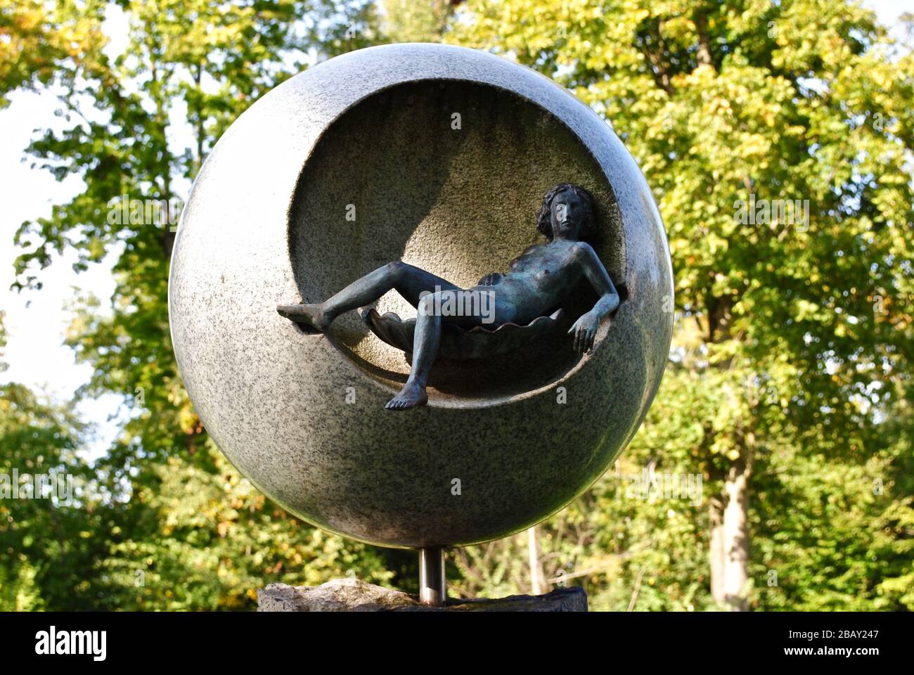 Bad Nauheim, Germany: Venus, goddess of love and beauty, at Goldsteinpark. Planet Trail (PlanetenWanderweg) with sculptures depicting each planet. Stock Photo