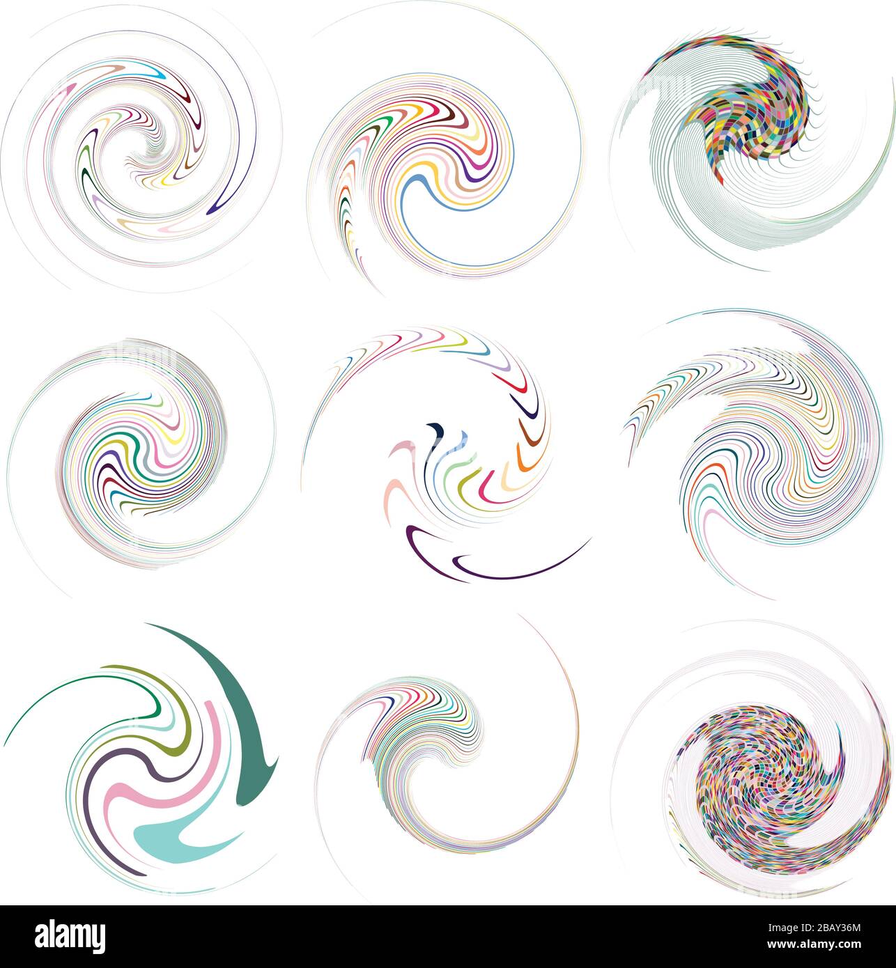 Wrangling Shape Set of mottled, multi color and colorful spiral, swirl, twirl shapes ...