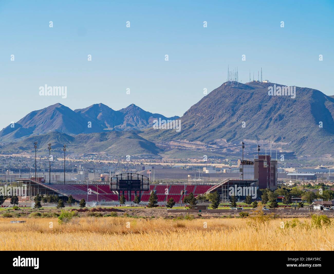 Exterior sunny view of the Sam Boyd Stadium at Las Vegas, Nevada Stock Photo