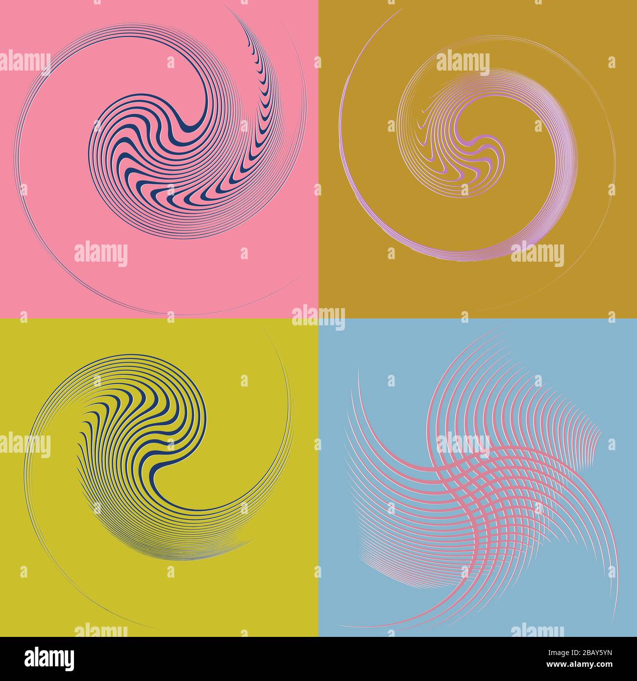 Hyperangulated Style Rotation set of duotone curly, coil, gyration volute shapes. twine vortexes ...
