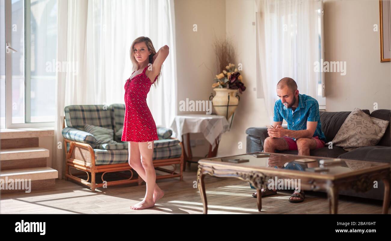 Couple living in isolation - adapting to a new way of living Stock Photo