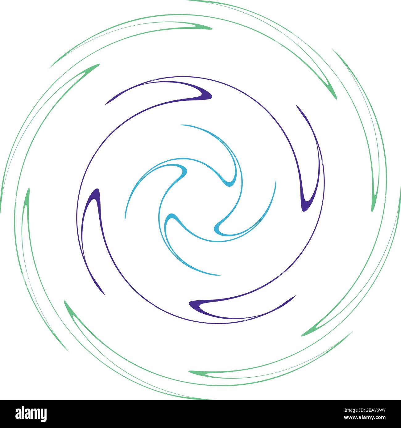 Single mottled, multi-color and colorful spiral, swirl, twirl element. Twisted cyclic, circular and radial, radiating whorl, volute shape Stock Vector