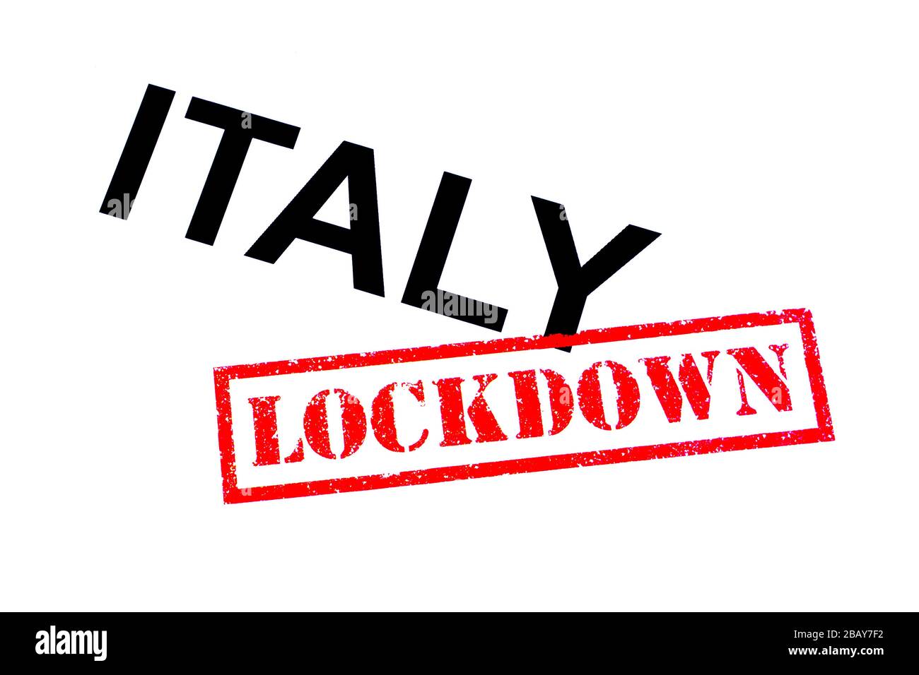 ITALY with a red LOCKDOWN rubber stamp. Stock Photo