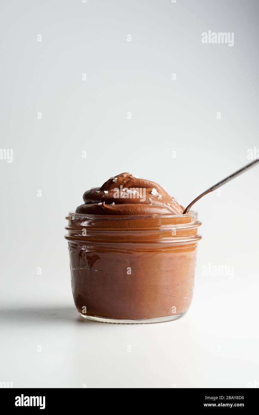 Chocolate mousse in a glass jar Stock Photo Alamy