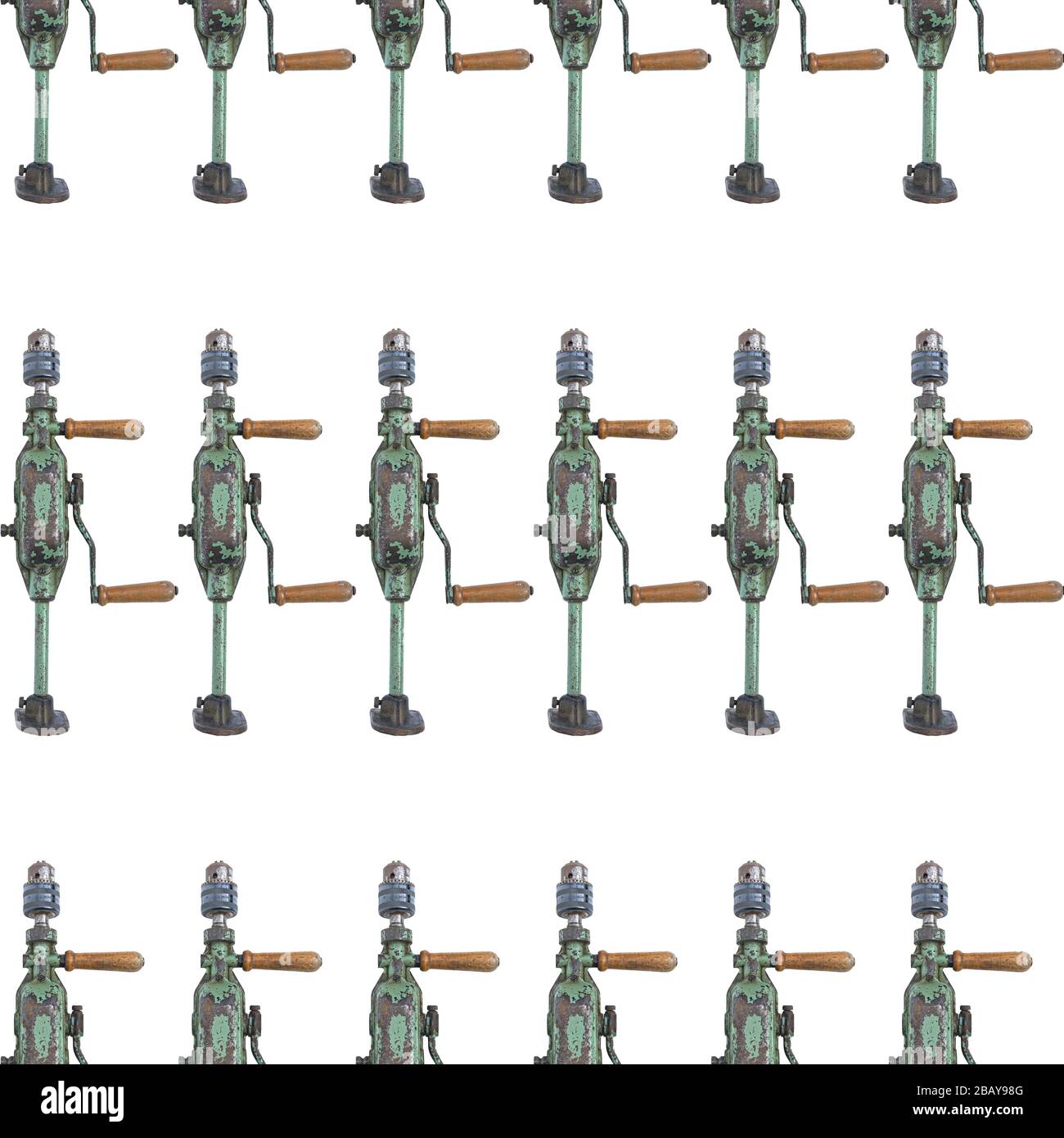 Seamless patterns. Old rusty green hand dril Stock Photo